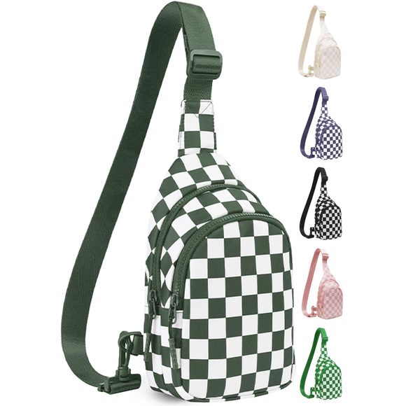 Checkered Sling Bag, Small Checkered Crossbody Chest Bag With -_- - Picture 1 of 7